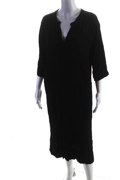 Jet John Eshaya Womens Woven V-Neck 3/4 Sleeve Shift Midi Dress Black Size P