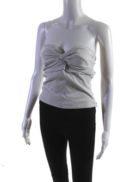 Goldsign Womens Strapless Ribbed Knit Twist Sweetheart Crop Top Gray Size Medium