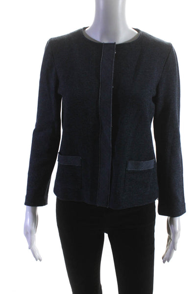 Amina Rubinacci Womens Button Front 3/4 Sleeve Knit Jacket Blue Cotton IT 42