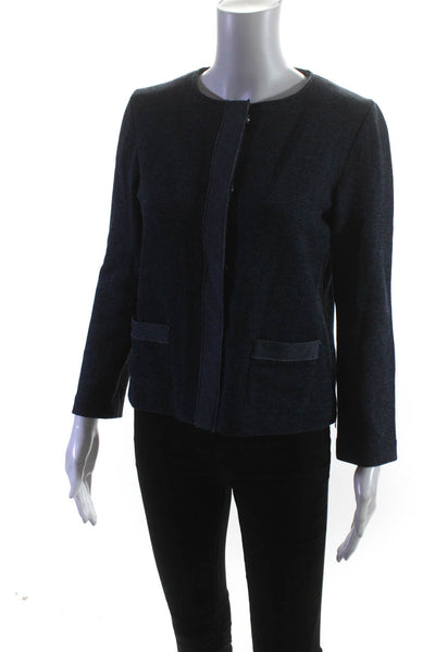 Amina Rubinacci Womens Button Front 3/4 Sleeve Knit Jacket Blue Cotton IT 42