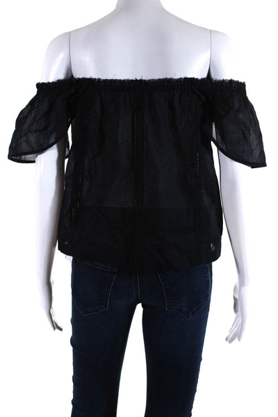 Paige Black Label Womens Woven Detail Short Sleeves Blouse Black Size Small