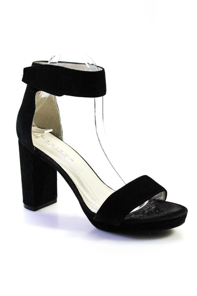 Madison Womens Velvet Ankle Strap Sandal Heels Black Size 8.5