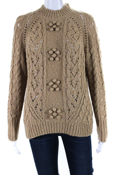 J Crew Womens Chunky Pointelle Cable Knit Mock Neck Sweater Brown Size XS