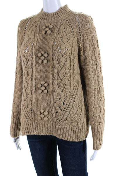 J Crew Womens Chunky Pointelle Cable Knit Mock Neck Sweater Brown Size XS