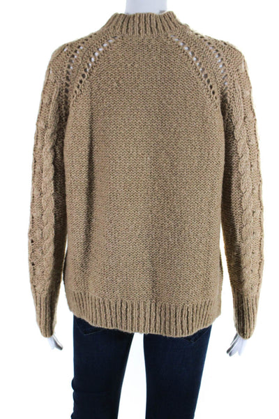 J Crew Womens Chunky Pointelle Cable Knit Mock Neck Sweater Brown Size XS