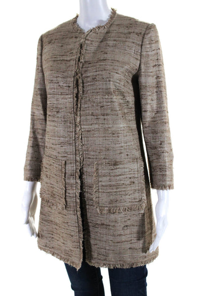 Sara Campbell Womens 3/4 Sleeve Woven Silk Fringe Hook & Eye Jacket Brown Size 2
