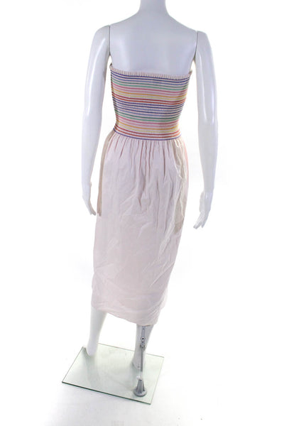 Petersyn Womens Cotton Striped Smocked Strapless Maxi Dress Pink Size Small