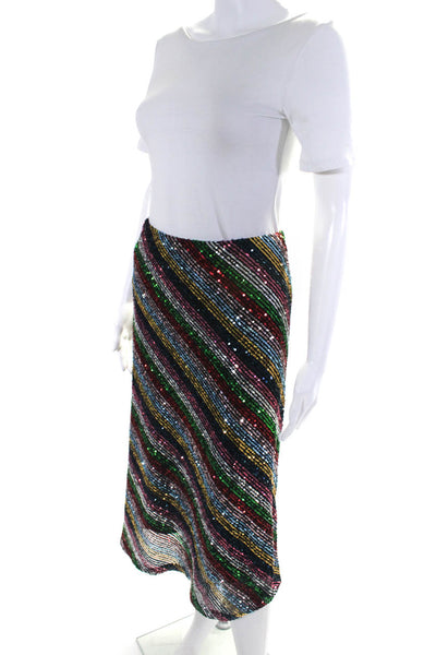 Milly Womens Sequined Striped High Waisted Midi Straight Skirt Multicolor Size P