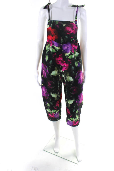 Sundays Womens Woven Floral Sleeveless Overall One-Piece Jumpsuit Black Size XS