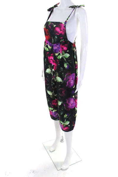 Sundays Womens Woven Floral Sleeveless Overall One-Piece Jumpsuit Black Size XS