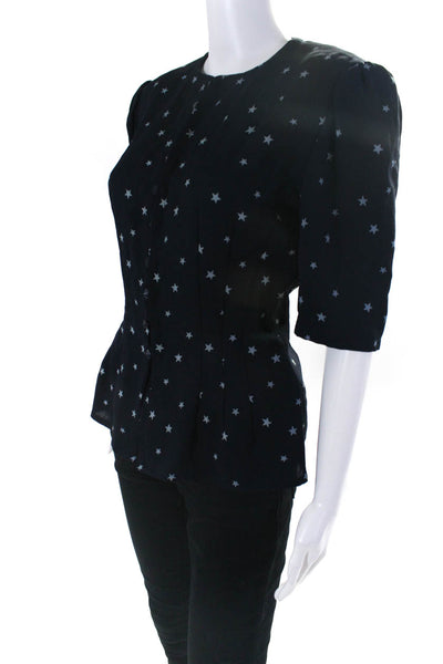 Scherrer Boutique Womens Short Sleeve Button Front Star Top Navy Blue Size FR 38