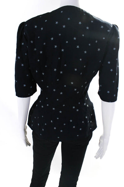 Scherrer Boutique Womens Short Sleeve Button Front Star Top Navy Blue Size FR 38