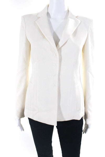 Armani Collezioni Womens Four Button Pleated Blazer Jacket White Size 4