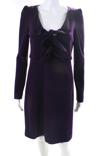 Sonia Rykiel Womens Back Zip Long Sleeve Triple Bow Knit Dress Purple Size FR 38