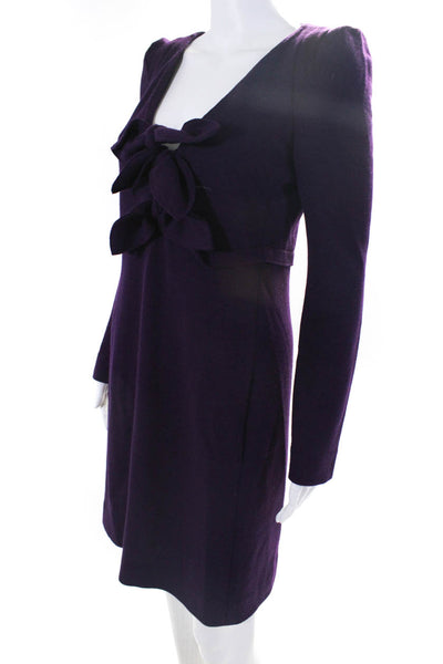 Sonia Rykiel Womens Back Zip Long Sleeve Triple Bow Knit Dress Purple Size FR 38