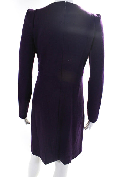 Sonia Rykiel Womens Back Zip Long Sleeve Triple Bow Knit Dress Purple Size FR 38