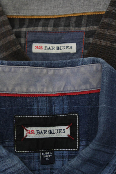 32 Bar Blues Mens Brown Gray Plaid Long Sleeve Button Down Shirt Size XL Lot 2