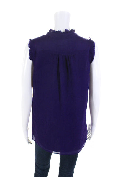 J Crew Womens Silk Woven V-Neck Sleeveless Half-Buttoned Blouse Purple Size 8
