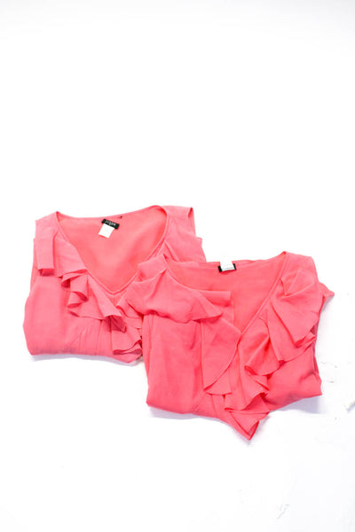 J Crew Womens Silk Ruffled V-Neck Sleeveless Blouses Tops Pink Size 6 8 Lot 2