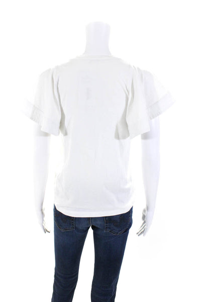 A.L.C. Womens Cotton Round Neck Short Ruffle Sleeve T-Shirt Top White Size XS