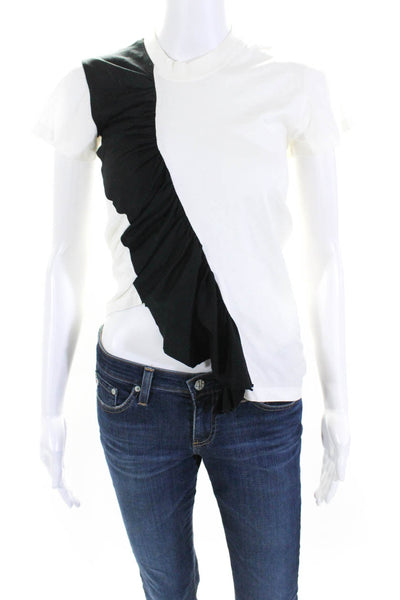 Marques Almeida Womens Cotton Crew Neck Asymmetrical T-Shirt Top White Size XS