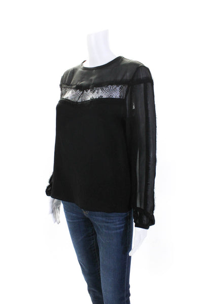 Intermix Womens Sheer Silk Round Neck Long Sleeve Blouse Top Black Size S