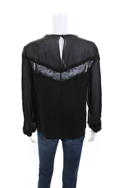 Intermix Womens Sheer Silk Round Neck Long Sleeve Blouse Top Black Size S