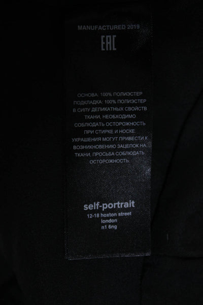 Self-Portrait Womens Square Neck Short Sleeve Zip Up Blouse Top Black Size 2