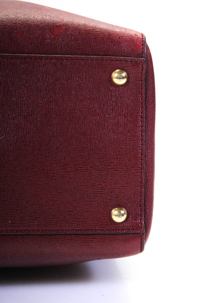Fendi Womens Double Handle Logo Framed Leather 2Jours Tote Handbag Red