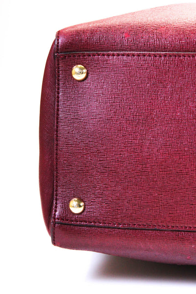 Fendi Womens Double Handle Logo Framed Leather 2Jours Tote Handbag Red