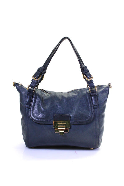 Michael Michael Kors Womens Pocket Front Zip Top Satchel Handbag Navy Leather