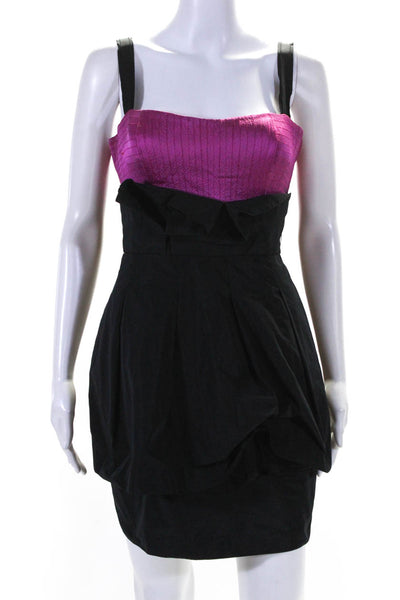 BCBGMAXAZRIA Womens Back Zip Square Neck Tiered Dress Black Pink Size 10
