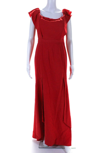 BCBGMAXAZRIA Womens Back Zip Ruffled Square Neck Long Dress Red Size 10