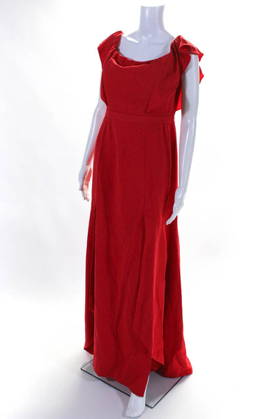 BCBGMAXAZRIA Womens Back Zip Ruffled Square Neck Long Dress Red Size 10
