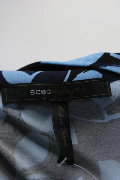 BCBGMAXAZRIA Womens 3/4 Sleeve V Neck Leaf Printed Wrap Dress Blue Size XS