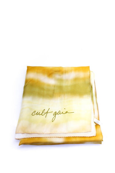 Cult Gaia Womens Brown Yellow Abstract Print Silk Hand-Stitched Scarf