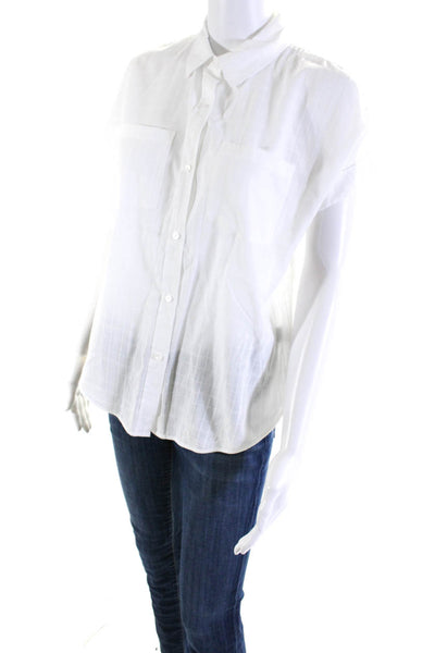 NYDJ Womens Sheer Grid Short Sleeve Button Up Shirt Blouse White Size XXS