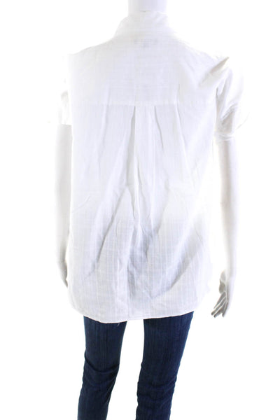 NYDJ Womens Sheer Grid Short Sleeve Button Up Shirt Blouse White Size XXS