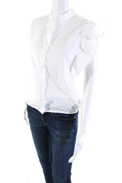 The Shirt Womens High Neck Flutter Sleeve Button Up Top Blouse White Size Small