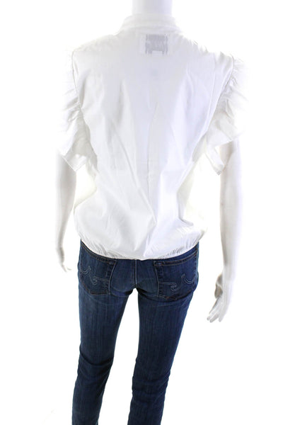 The Shirt Womens High Neck Flutter Sleeve Button Up Top Blouse White Size Small