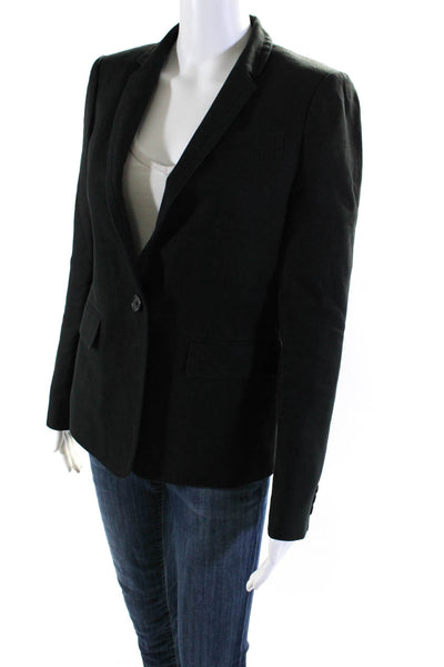 J Crew Womens Regent Woven One Button Blazer Jacket Black Linen Size 2