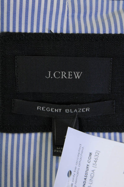 J Crew Womens Regent Woven One Button Blazer Jacket Black Linen Size 2