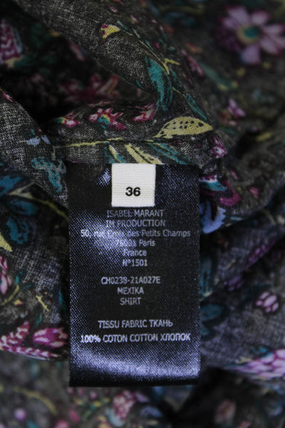 Etoile Isabel Marant Womens Cotton Floral V-Neck Long Sleeve Blouse Black Size36