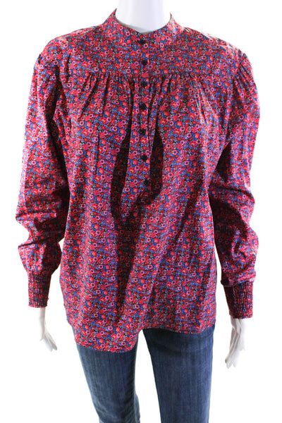 Ba&Sh Womens Cotton Woven Floral V-Neck Long Sleeve Blouse Top Pink Size S