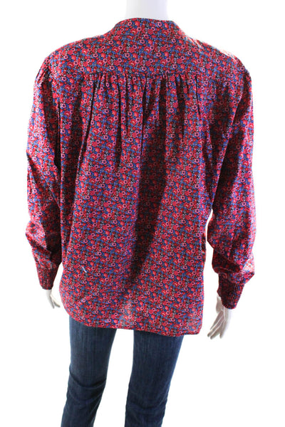 Ba&Sh Womens Cotton Woven Floral V-Neck Long Sleeve Blouse Top Pink Size S