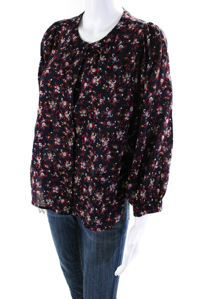 Xirena Womens Cotton Floral Long Sleeve Button-Up Blouse Top Black Size S