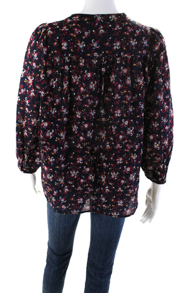 Xirena Womens Cotton Floral Long Sleeve Button-Up Blouse Top Black Size S