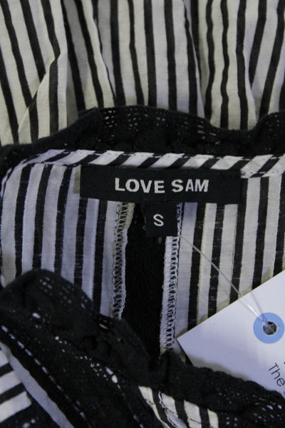 Love Sam Womens Cotton Striped Cap Sleeve Ruffled V-Neck Blouse White Size S
