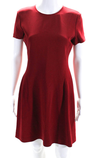 Theory Women's Short Sleeve Pleated A-line Dress Red Size 6