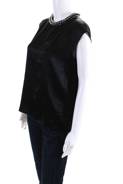 Magaschoni Collection Women's Silk Beaded Collar Sleeveless Blouse Black Size 4